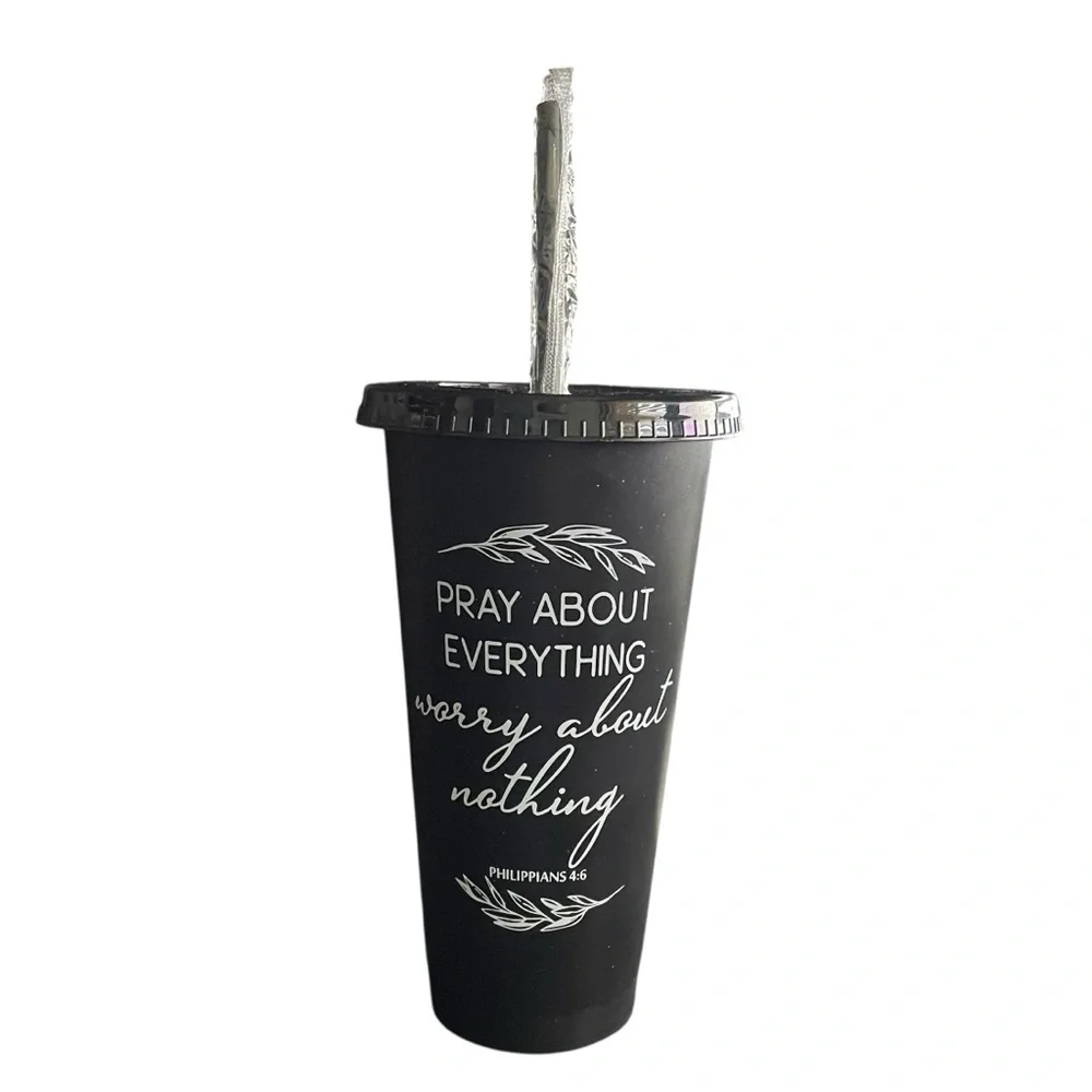 Acrylic Travel Tumbler with Straw Inspirational Verse Philippians 4:6 24 oz.